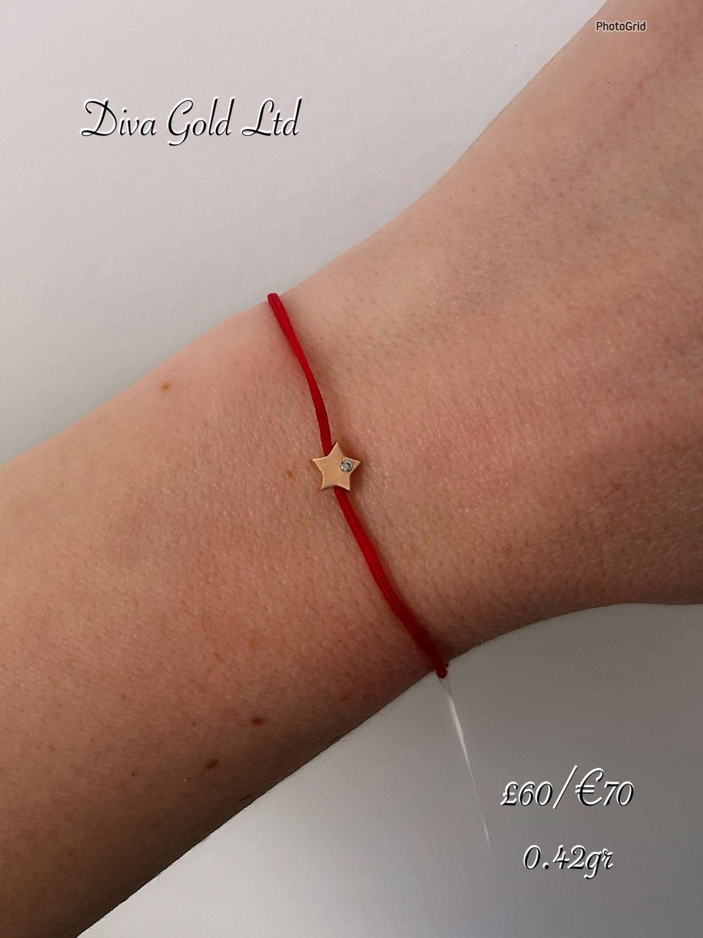 Red thread bracelet with 585 gold details. 0.42gram