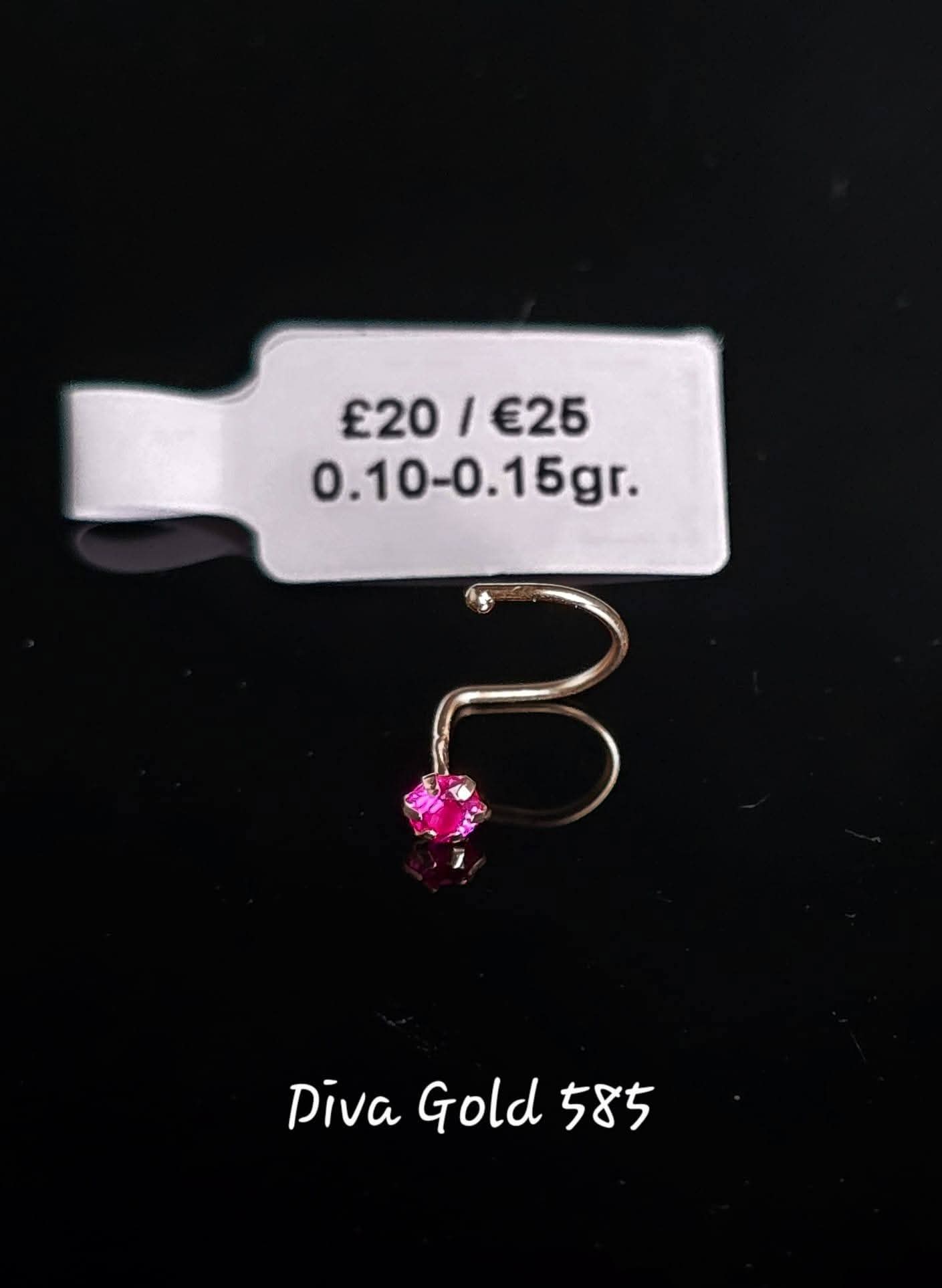 585 Gold nose piercing with pink zircon stone. 0.10 - 0.15 gr