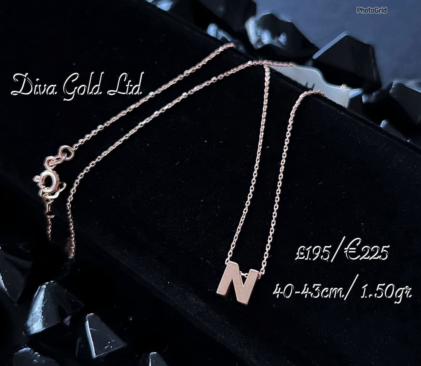 Gold Chain with letter N pendant. 40-43cm