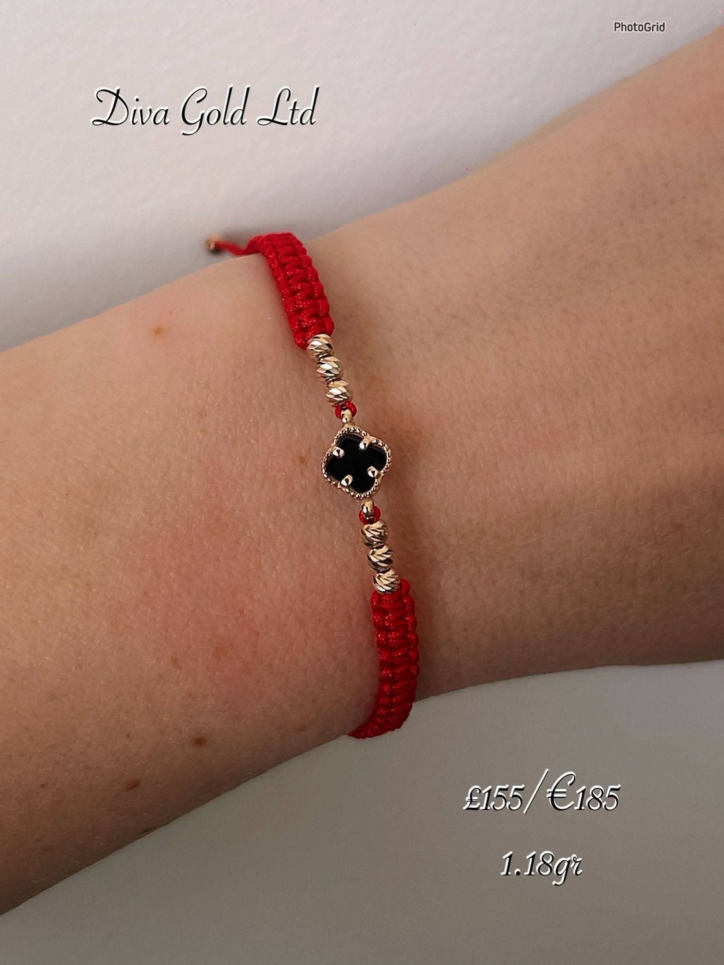 Red thread bracelet with 585 gold details. 1.18gram