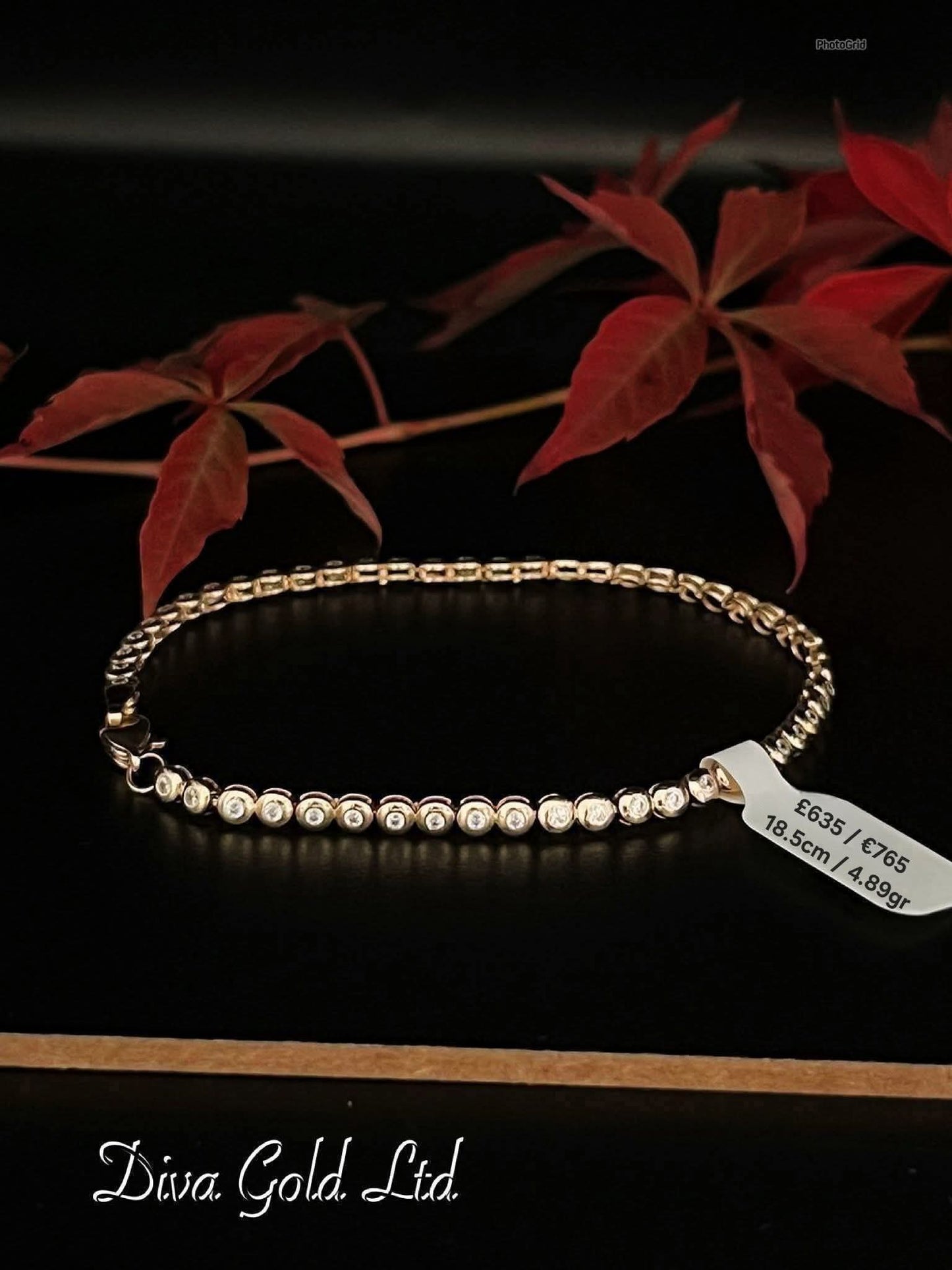 18.5cm Gold bracelet 585 with white zircon stones