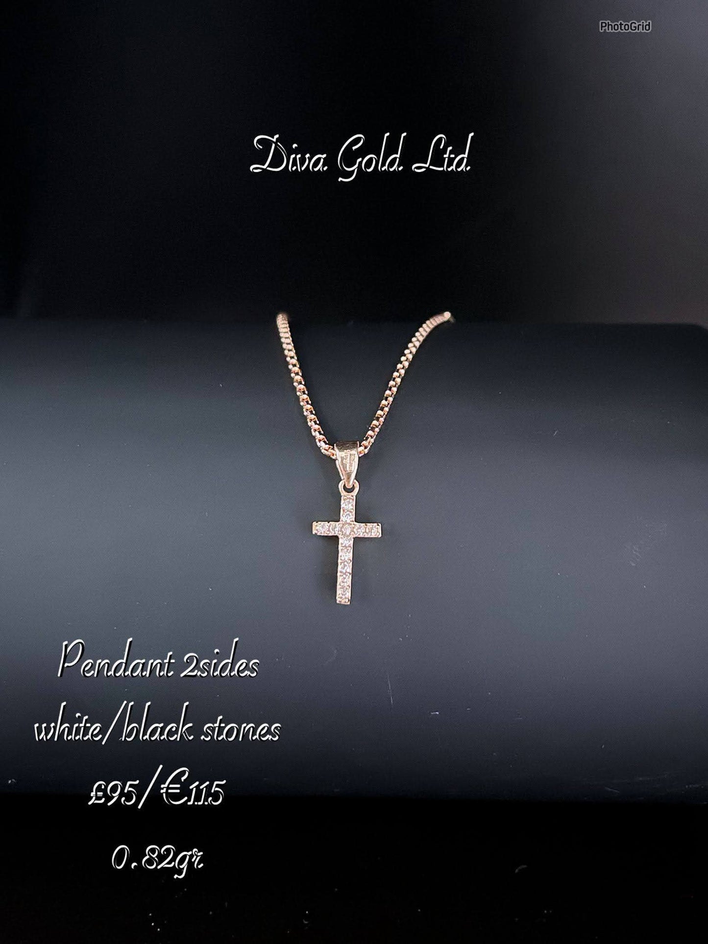 585 Gold cross 2 sides white/black zircon stones