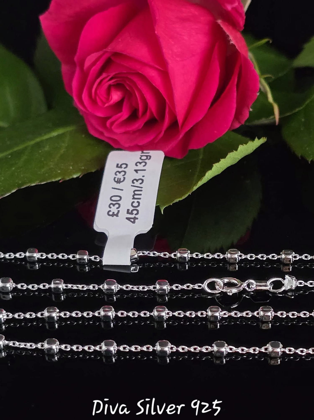 925 Sterling Silver Station Bead Chain – 45cm – 3.13g
