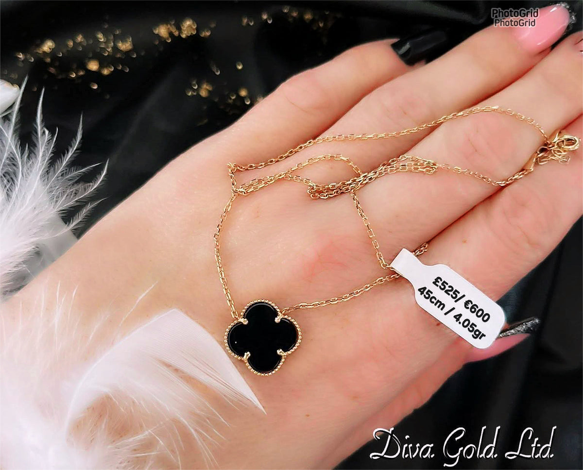 14K Gold Black Clover Necklace