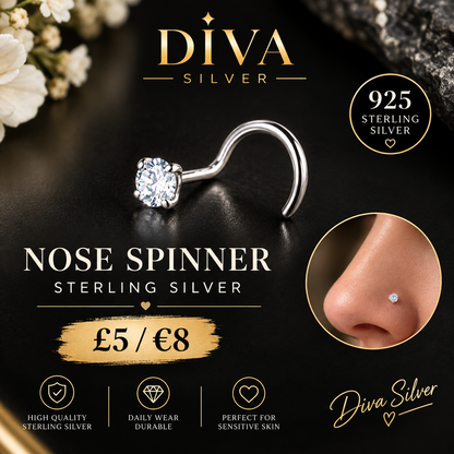 3mm round Cubic Zirconia Sterling Silver Nose Spinner