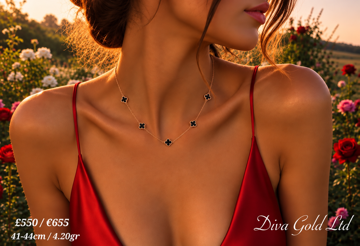 14K Gold Black Clover Necklace