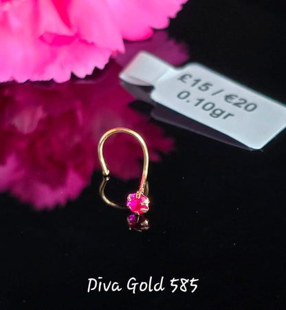 Pink Zirconia Stone Gold 585 nose piercing
