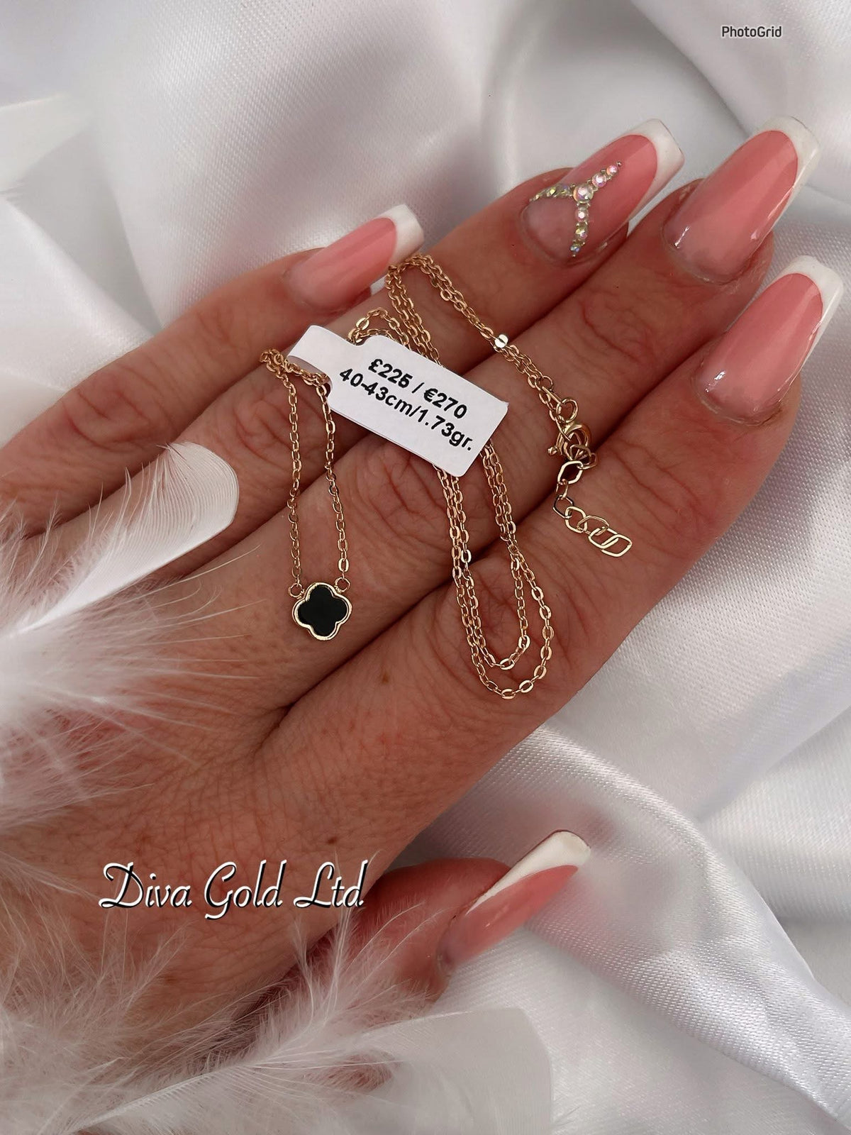 14K Gold Miny Black Clover Necklace
