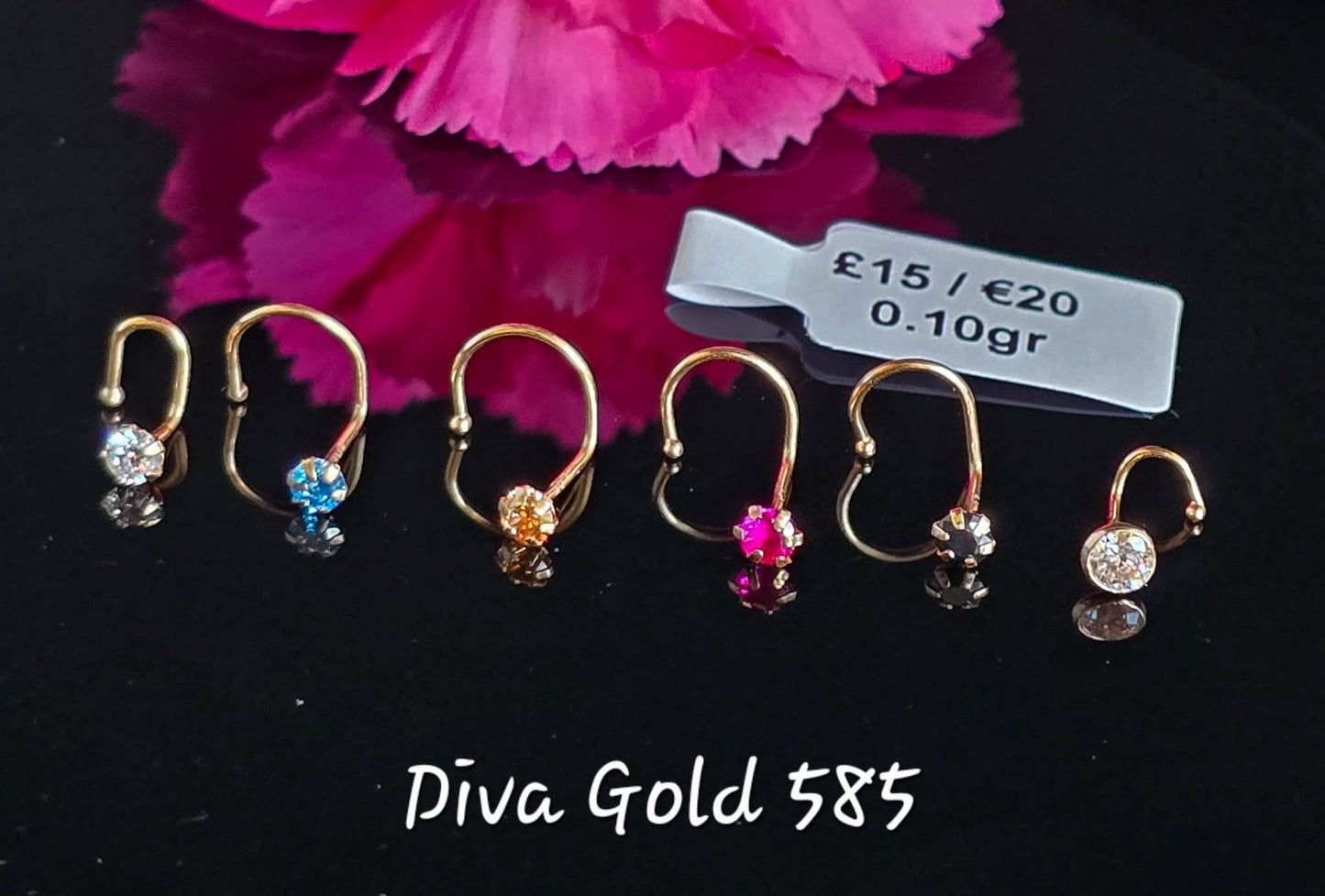 Pink Zirconia Stone Gold 585 nose piercing