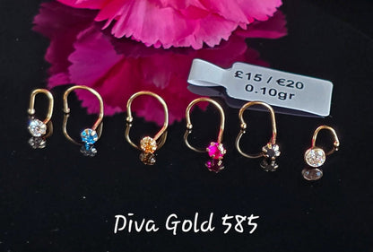 Pink Zirconia Stone Gold 585 nose piercing
