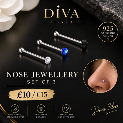 Sterling Silver Mixed Nose Jewellery Set of 3 pieces