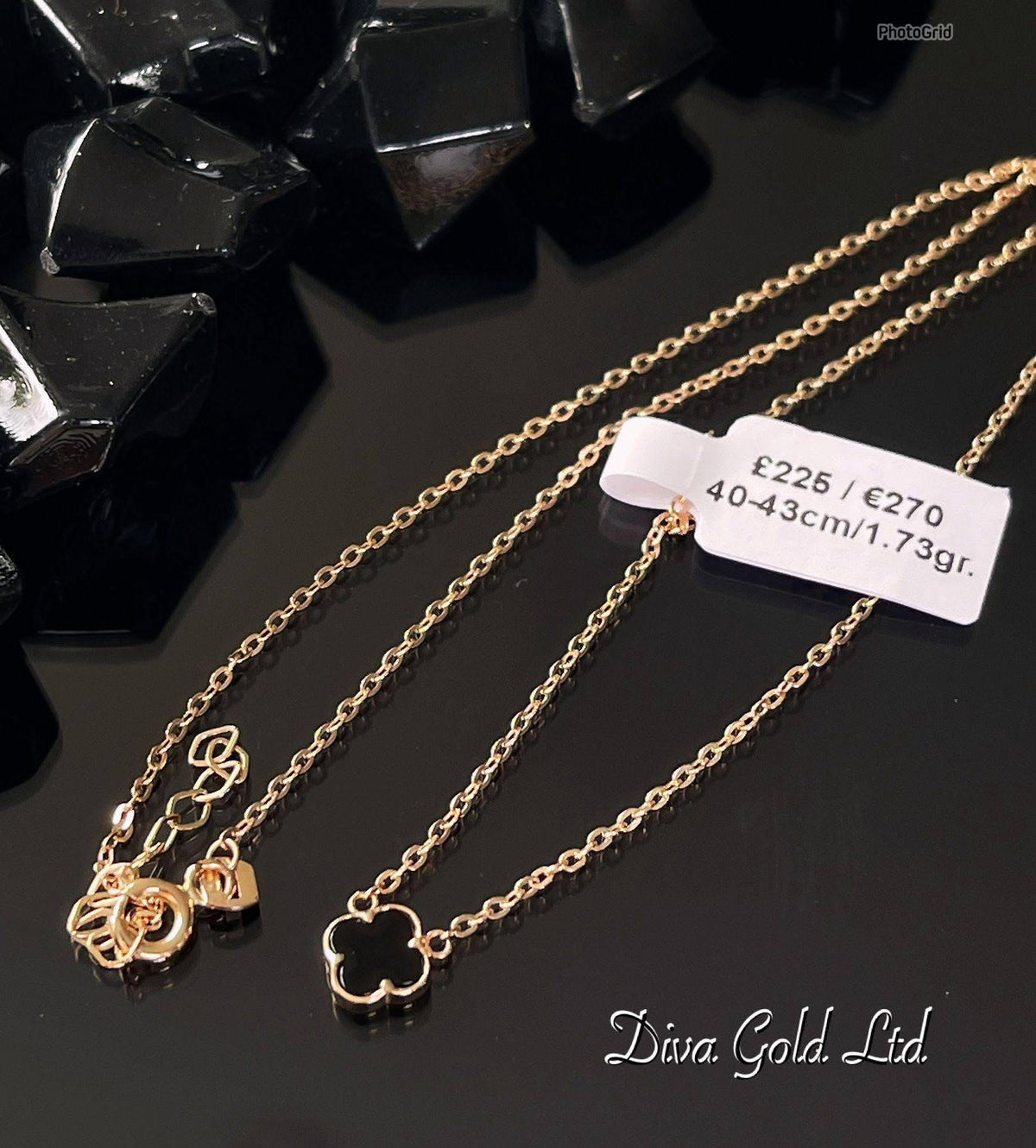 14K Gold Miny Black Clover Necklace