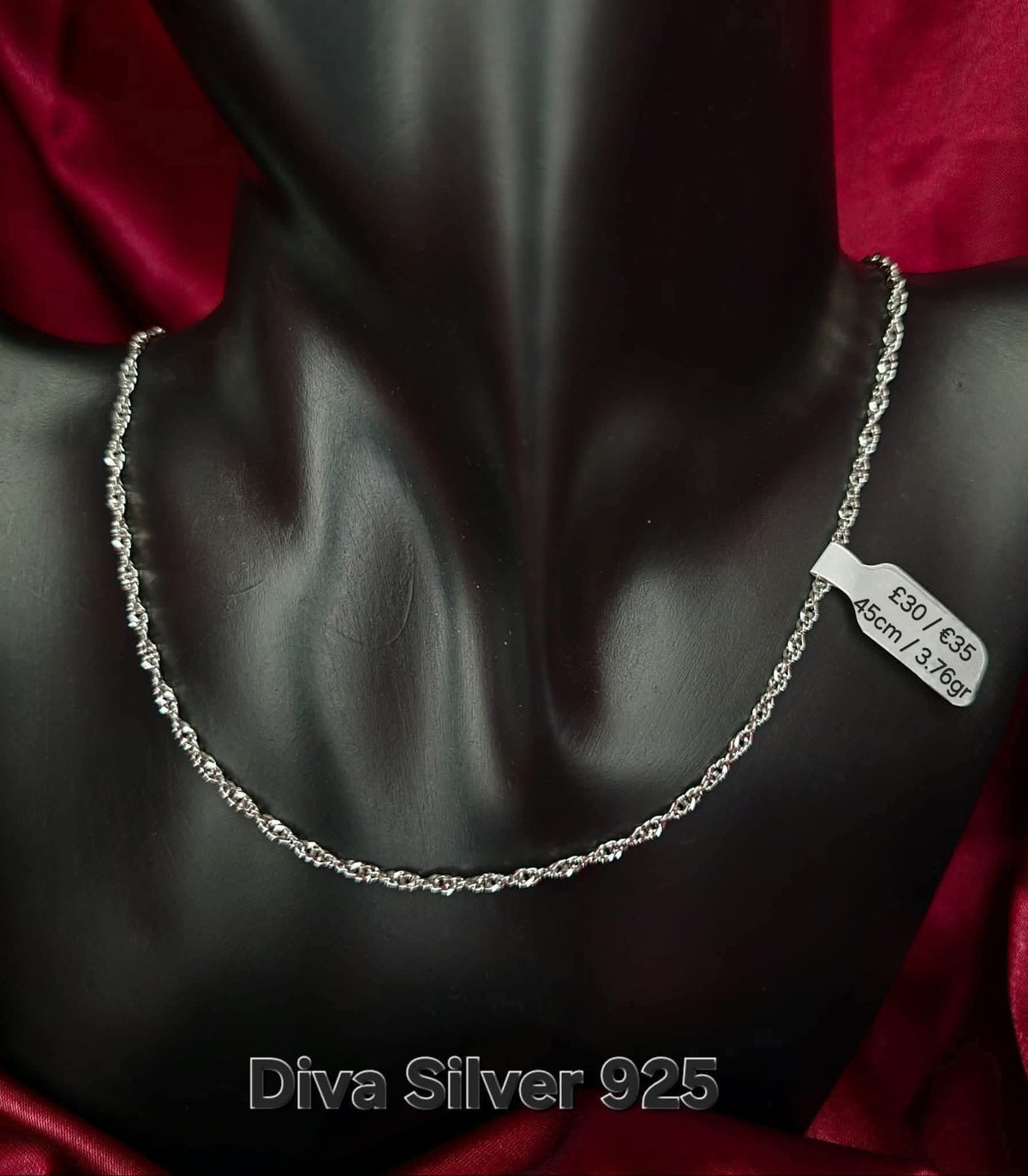 925 Sterling Silver Textured Link Chain – 45cm – 3.76g