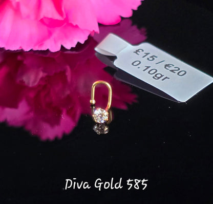 White Zirkonium Stone Gold 585 nose piercing