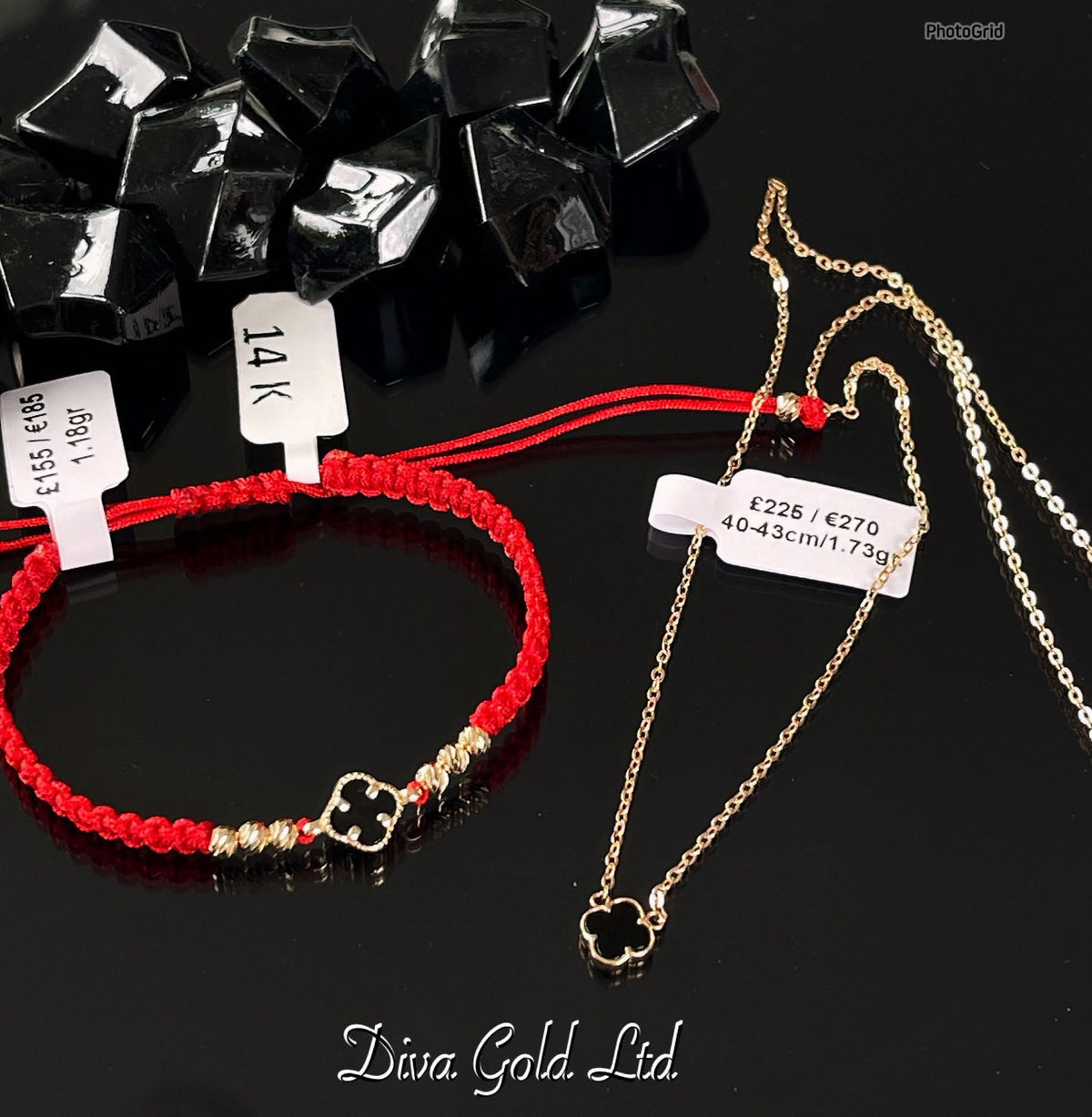 14K Gold Miny Black Clover Necklace