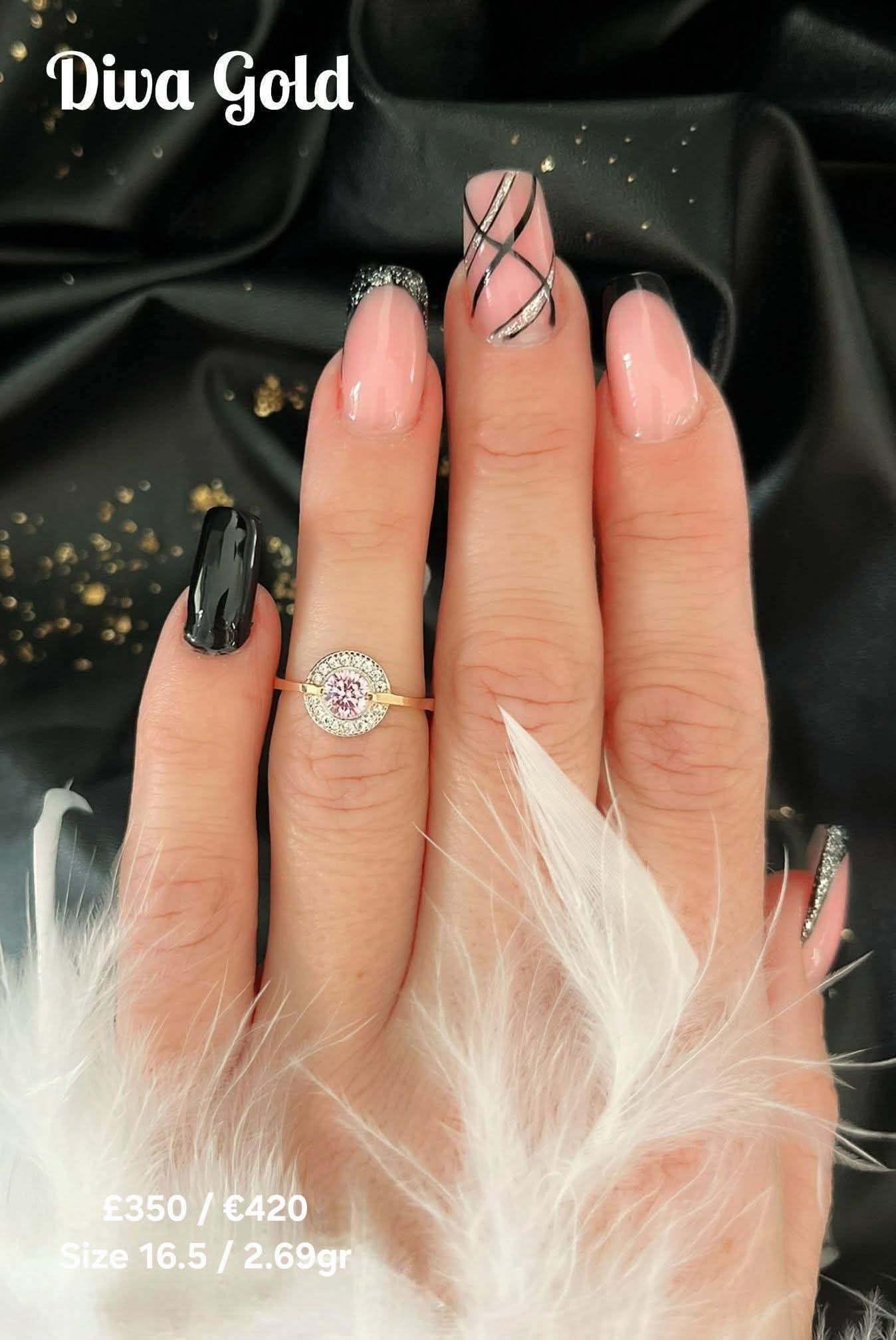 Gold women ring. White & Pink zircon stones. Size 16.5