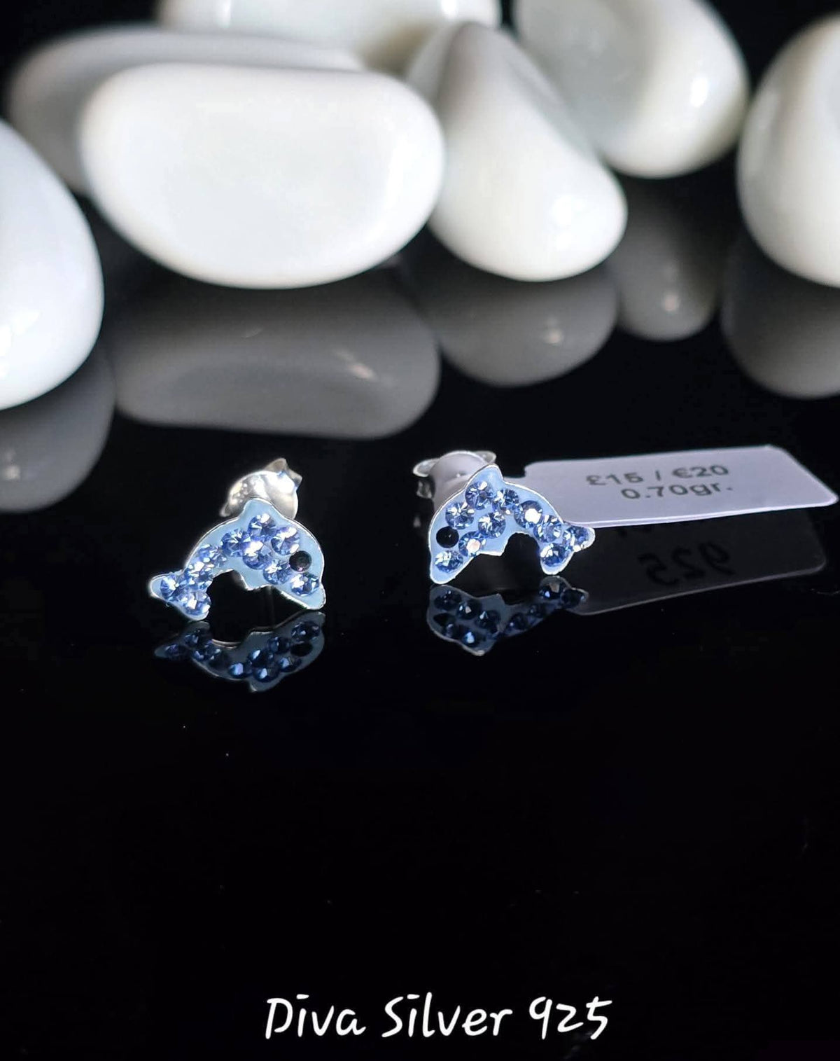 Sterling Silver Blue Shining Dolphin Stud Earrings