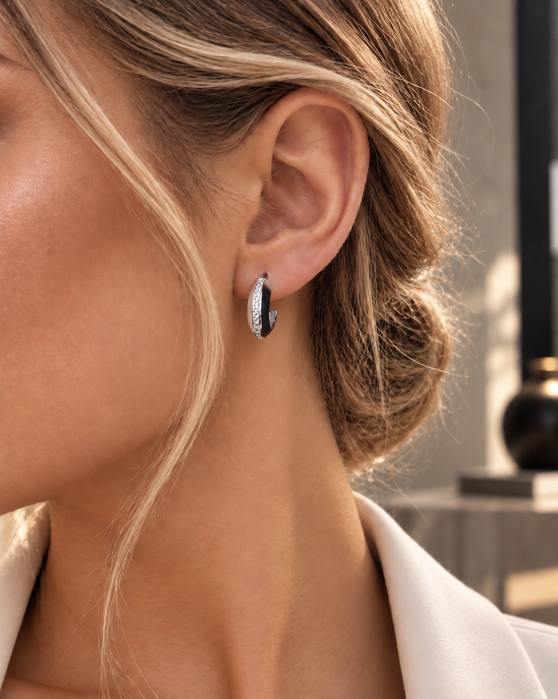 Sterling Silver Huggie Hoop Women Stud Earrings