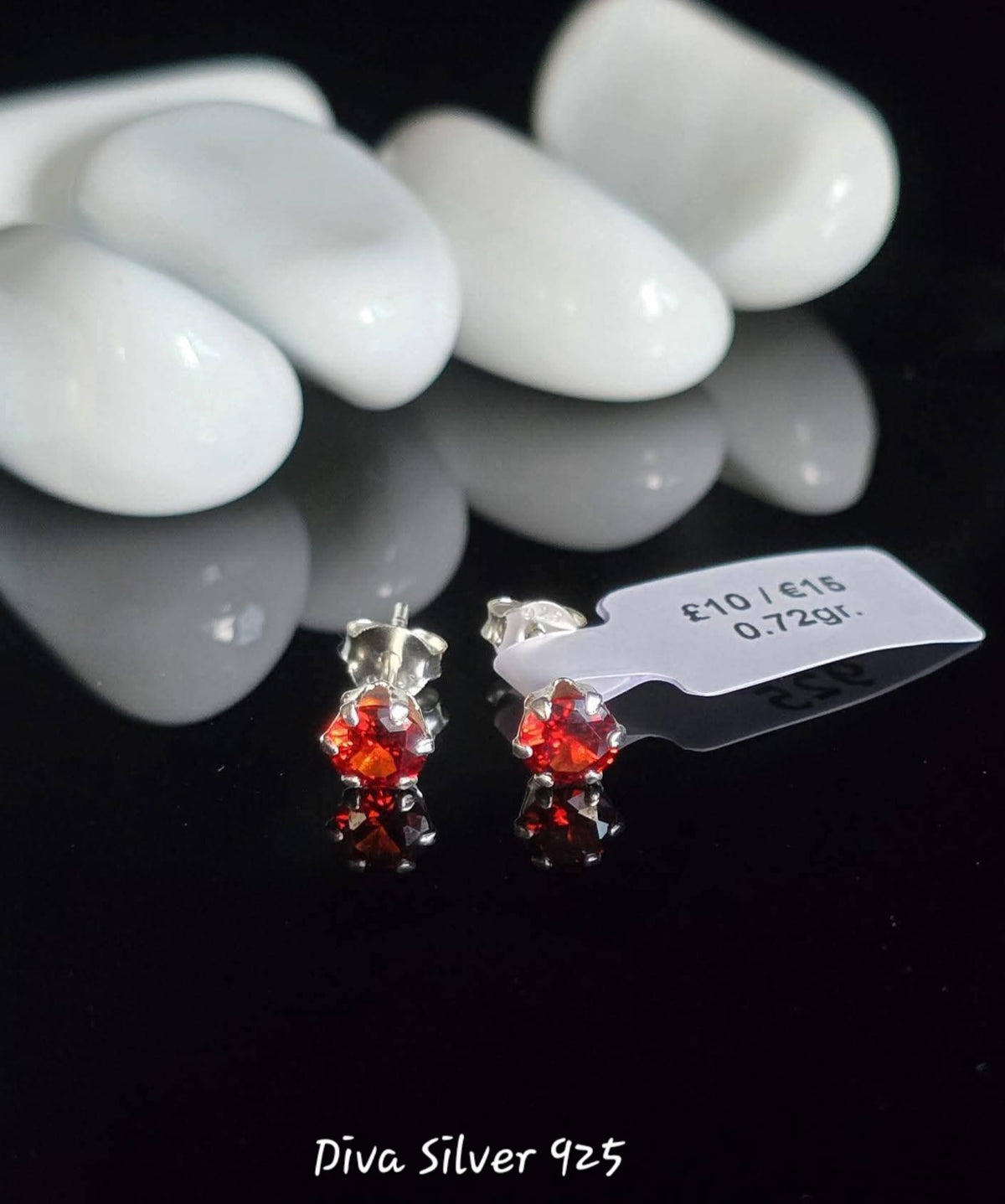 Sterling Silver Light Red Women Stud Earrings