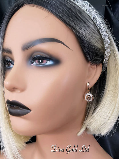 Gold 585 chanel earrings with white zircon stones