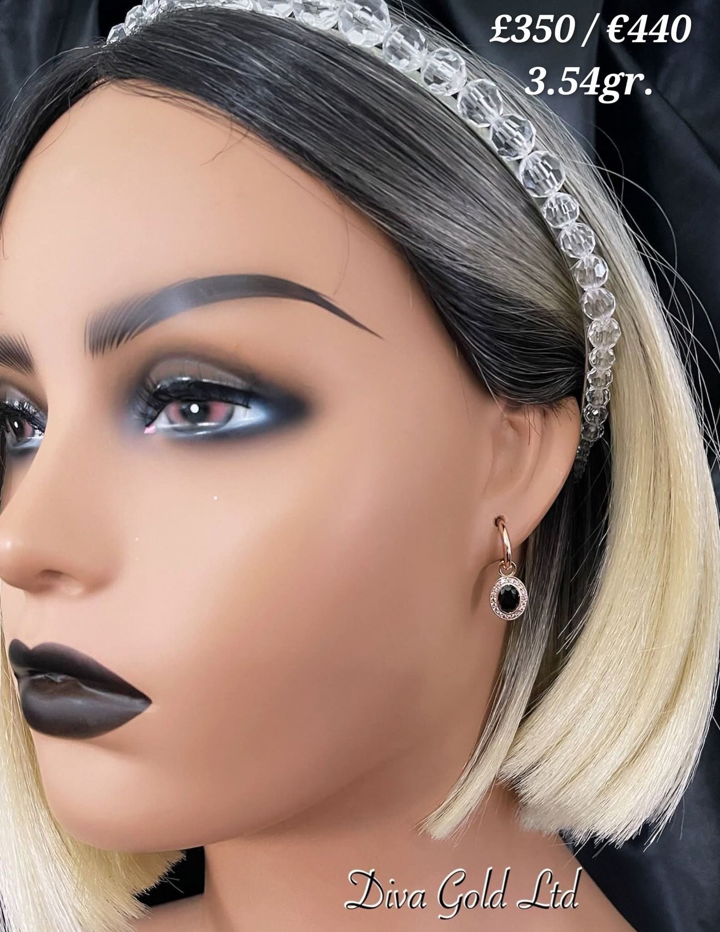 Gold 585 earrings with white & black zircon stones