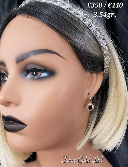 Gold 585 earrings with white & black zircon stones