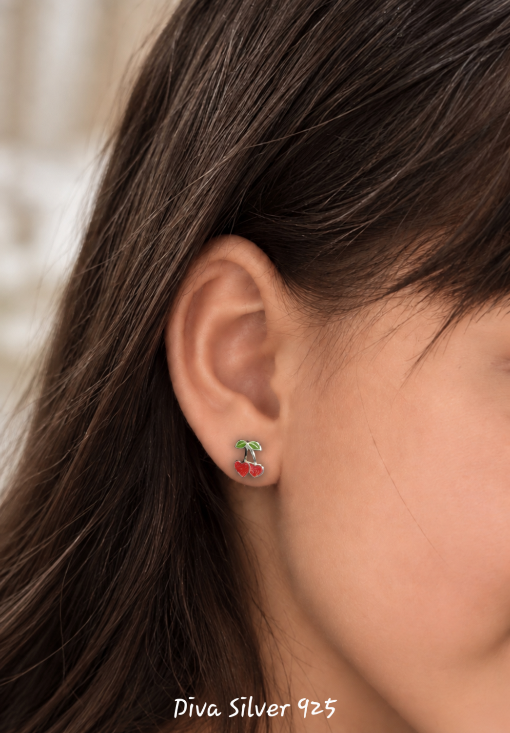 Sterling Silver Cherry Stud Earrings