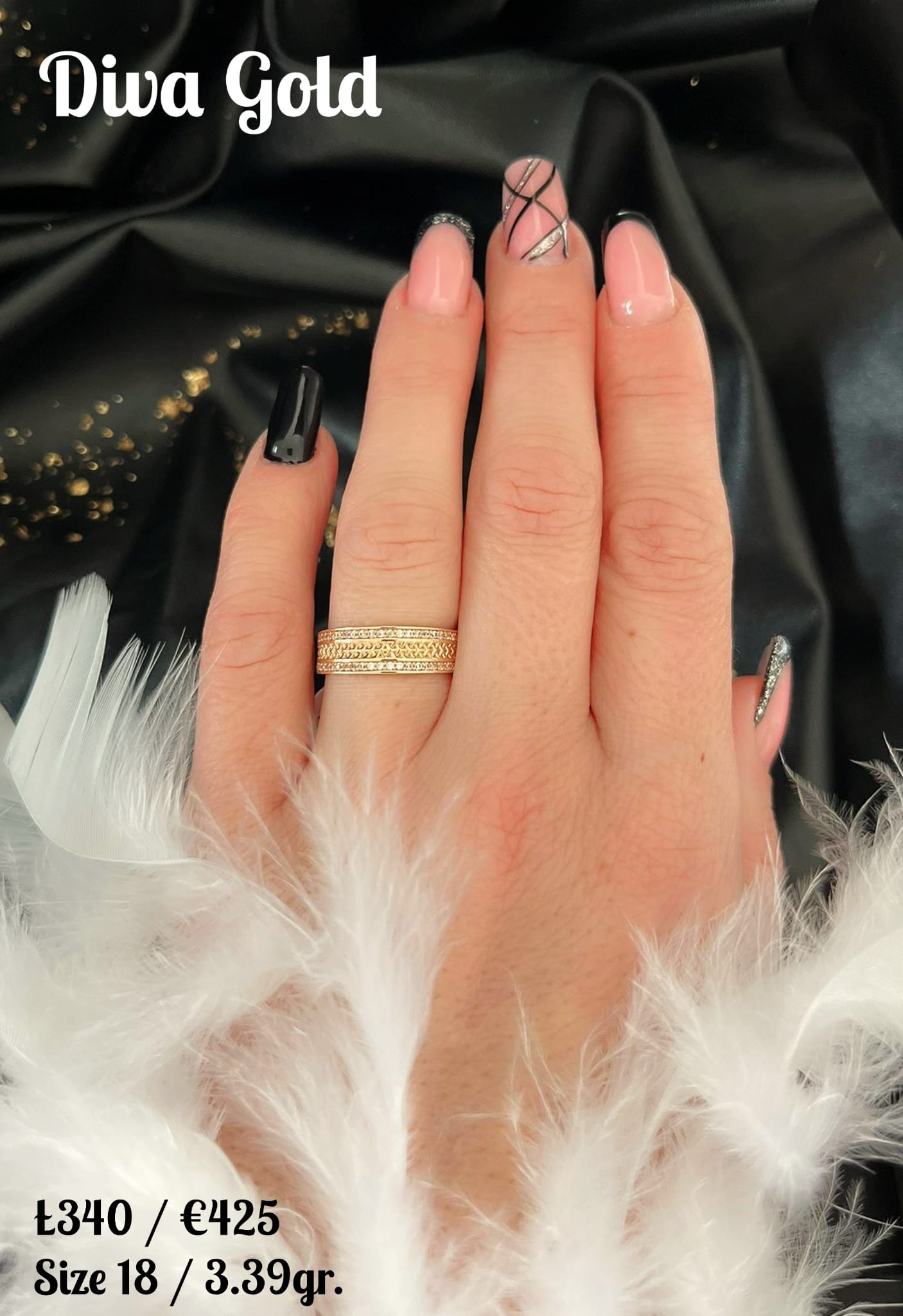 Gold ring with zircon stones. Size 18