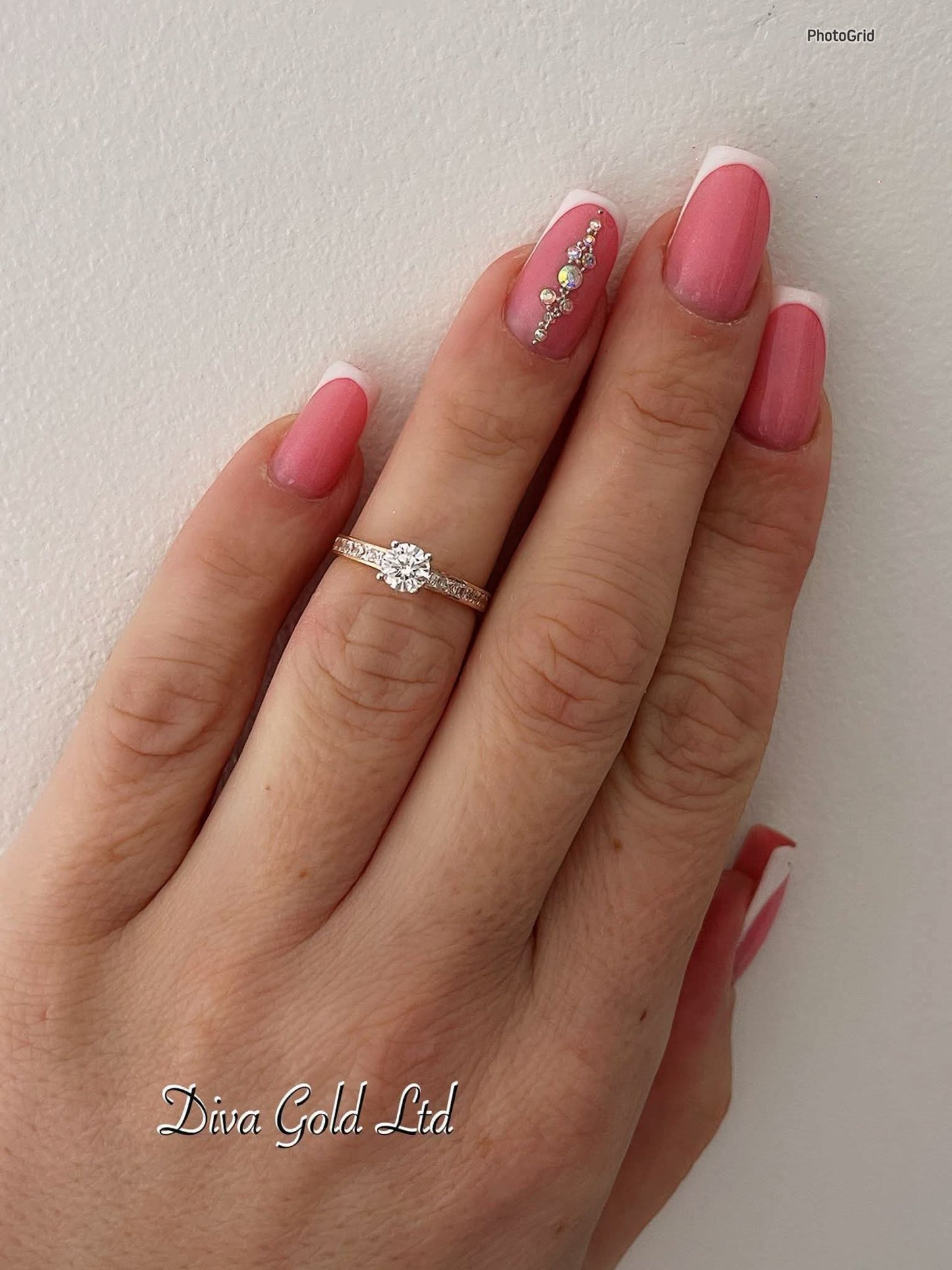 Gold women ring. White zircon stones.Size 16