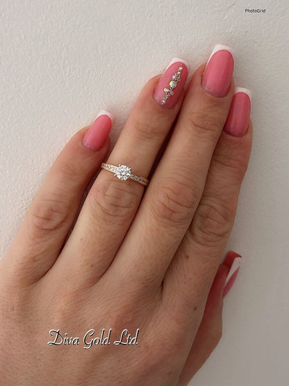 Gold women ring. White zircon stones.Size 16