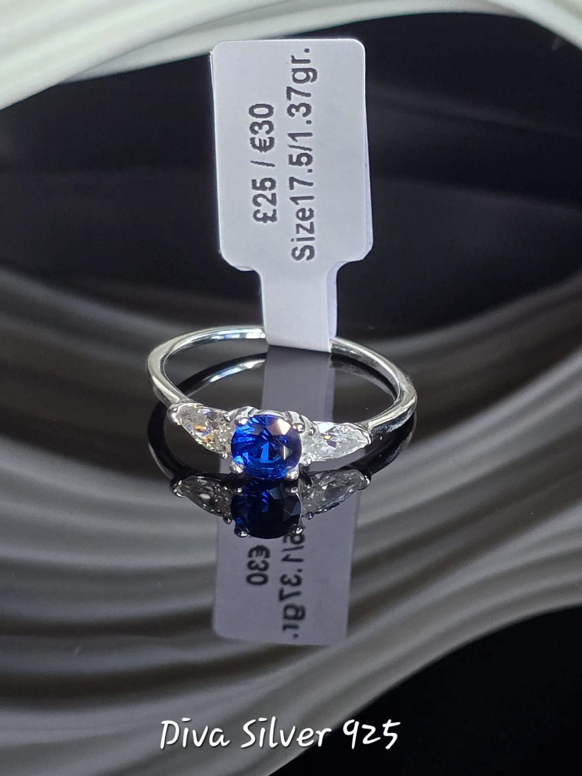 Sterling Silver Round Blue Stone Ring