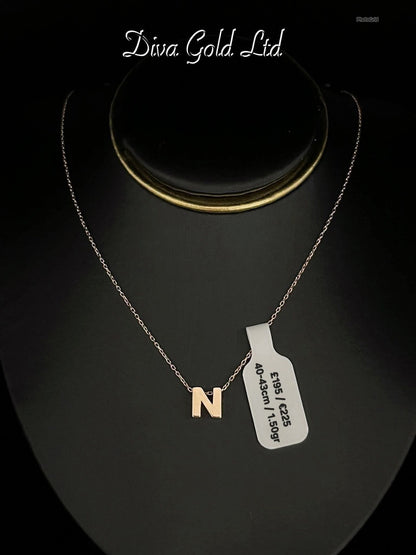 Gold Chain with letter N pendant. 40-43cm