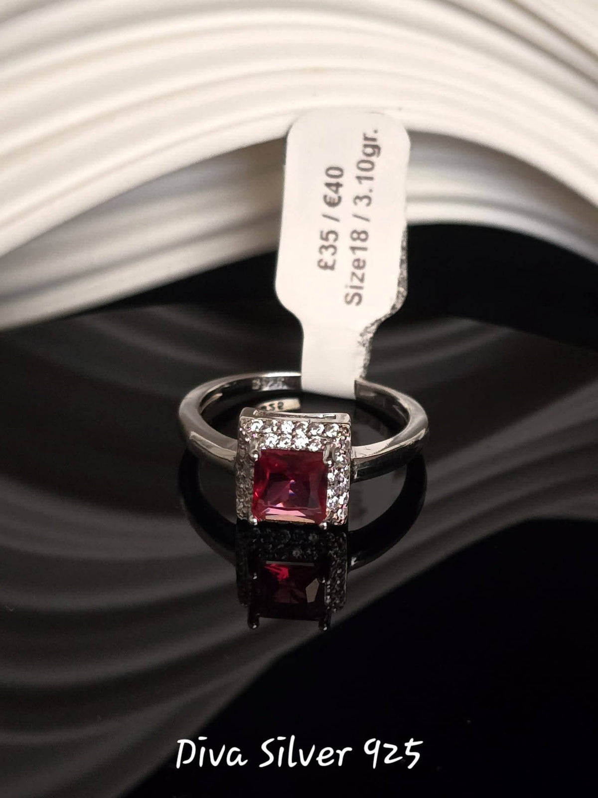 Sterling Silver Square Pink Ring
