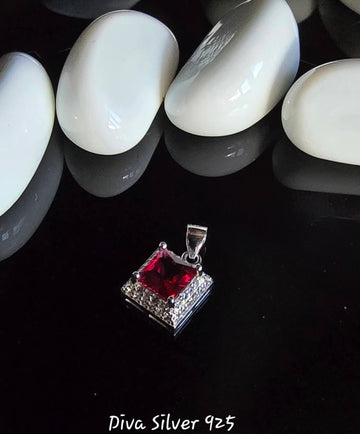 925 Sterling Square Red Pendant