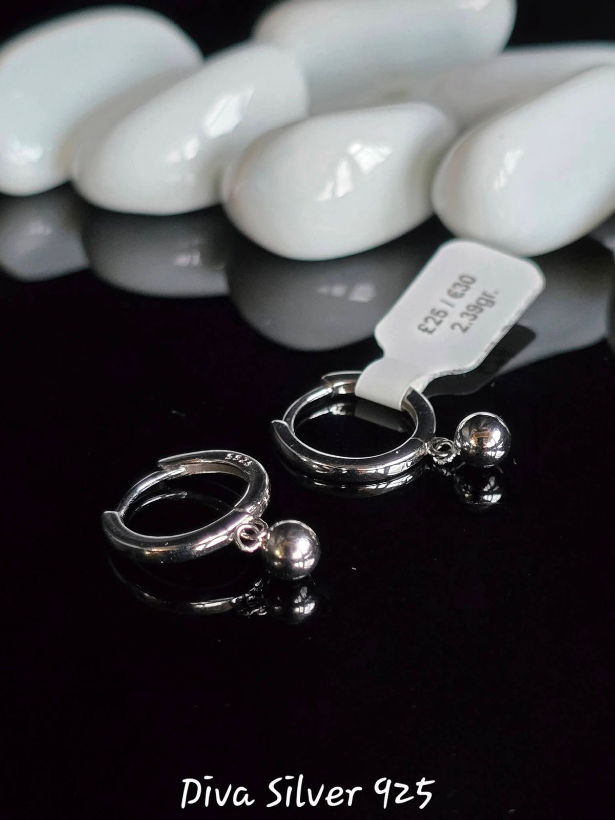 Sterling Silver Hoop Style With Ball Charms Women Earrings