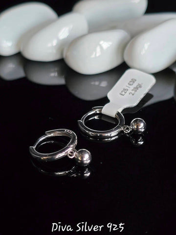 Sterling Silver Hoop Style With Ball Charms Women Earrings