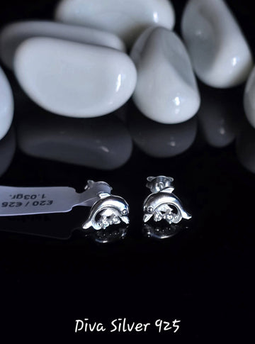Sterling Silver Dolphin Stud Earrings