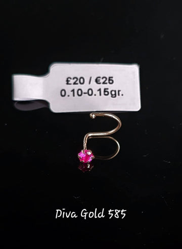 585 Gold nose piercing with pink zircon stone. 0.10 - 0.15 gr