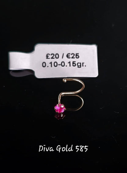 585 Gold nose piercing with pink zircon stone. 0.10 - 0.15 gr
