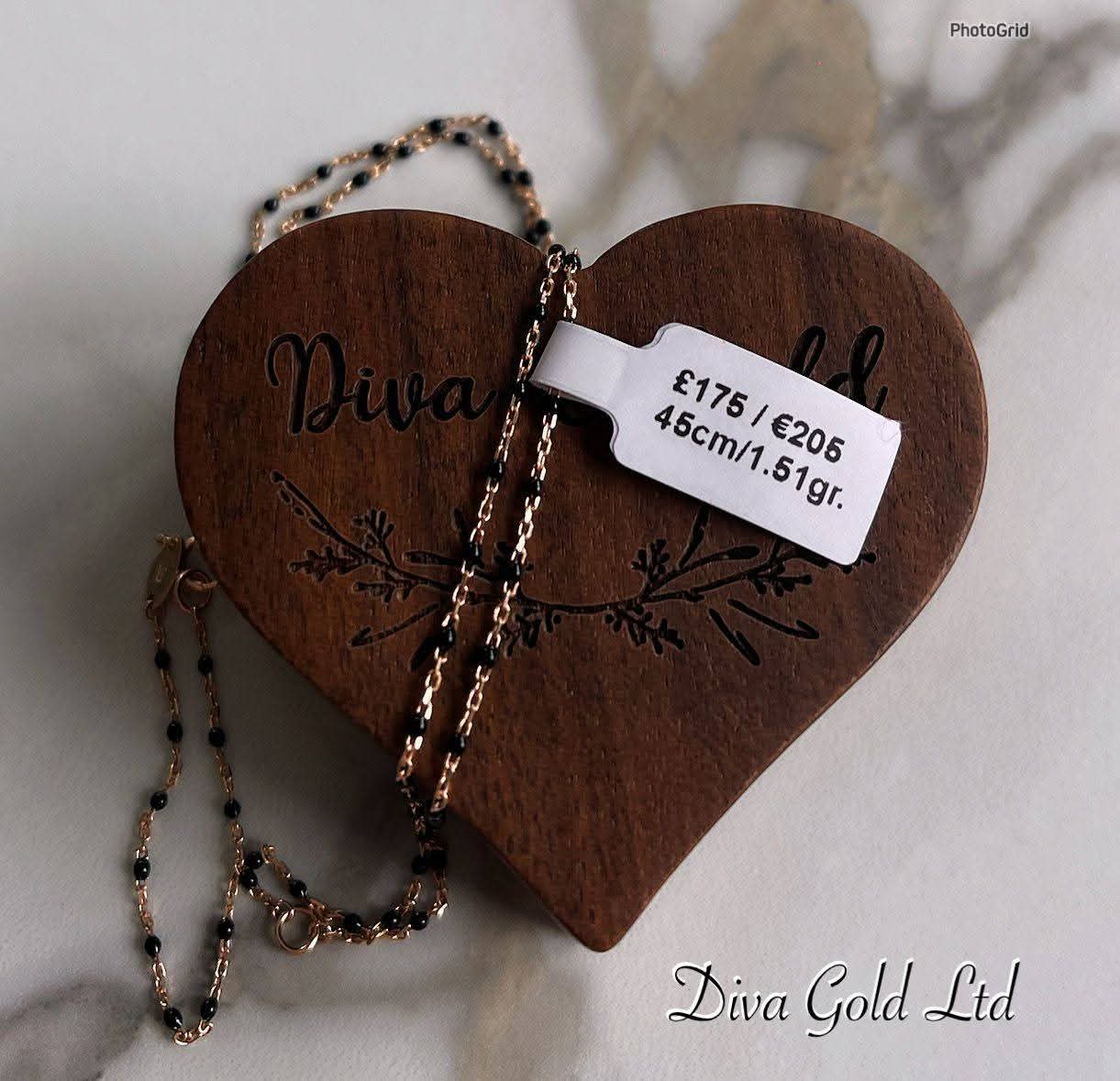 585 Gold chain with black zircon stones. 45cm