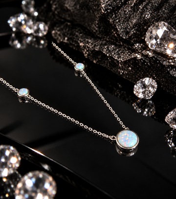 925 Sterling Silver Round Opal Necklace with Pendant