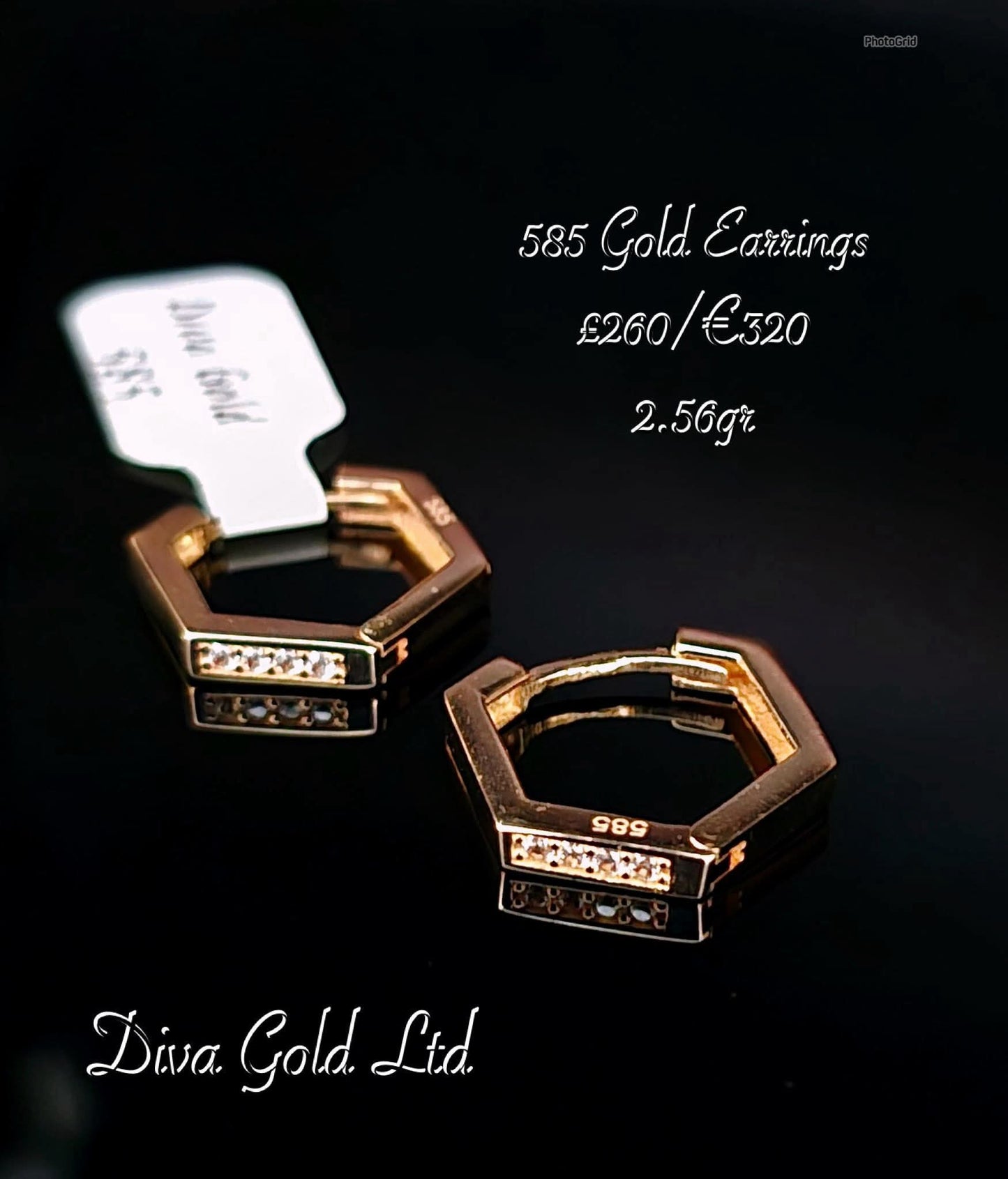 Gold 585 earrings with zircon stones.