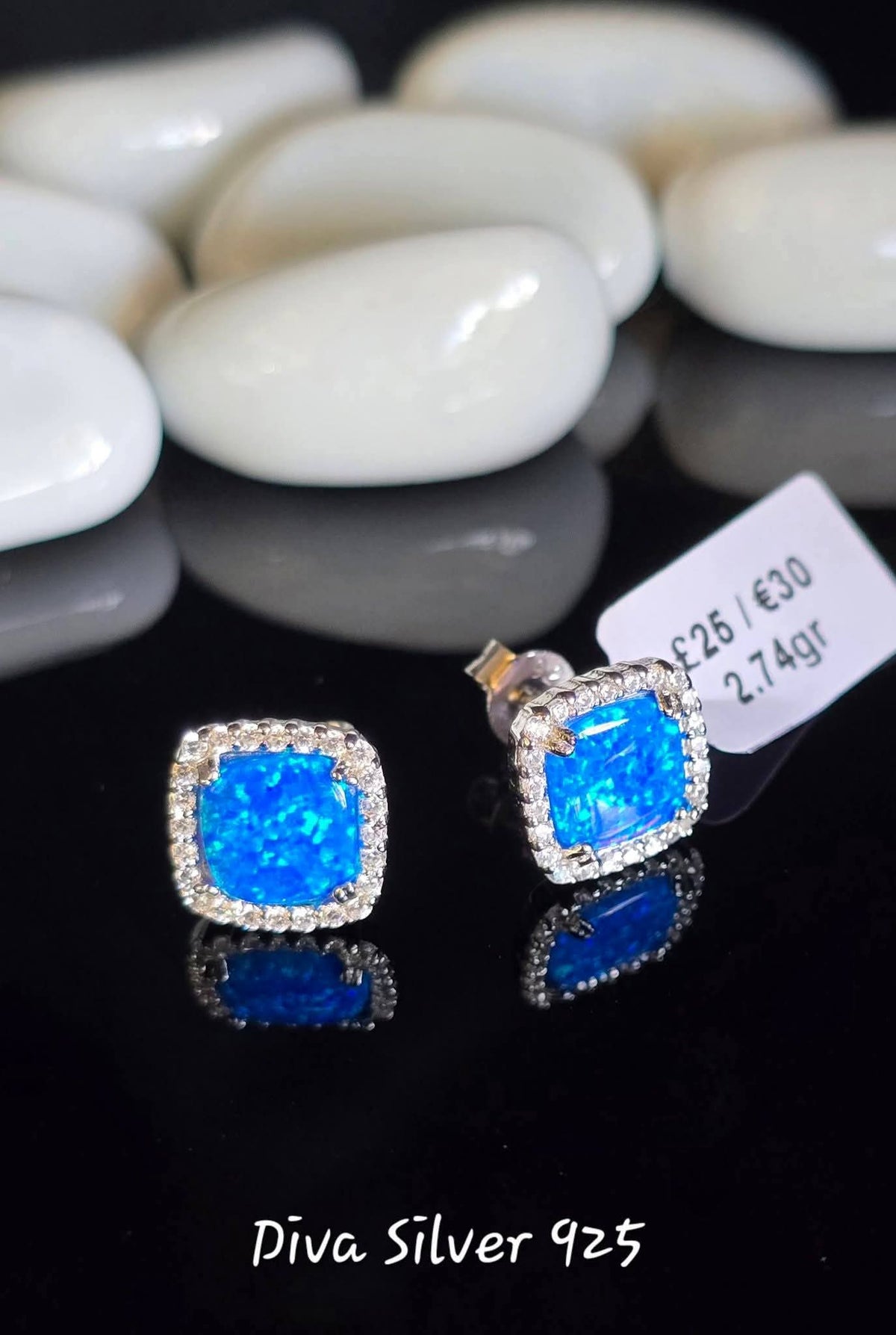 Sterling Silver Opal Blue Women Stud Earrings
