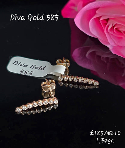 Stud gold earrings with white zircon stones