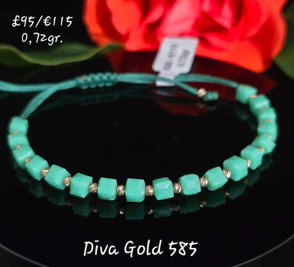 Green thread bracelets with 585 gold details