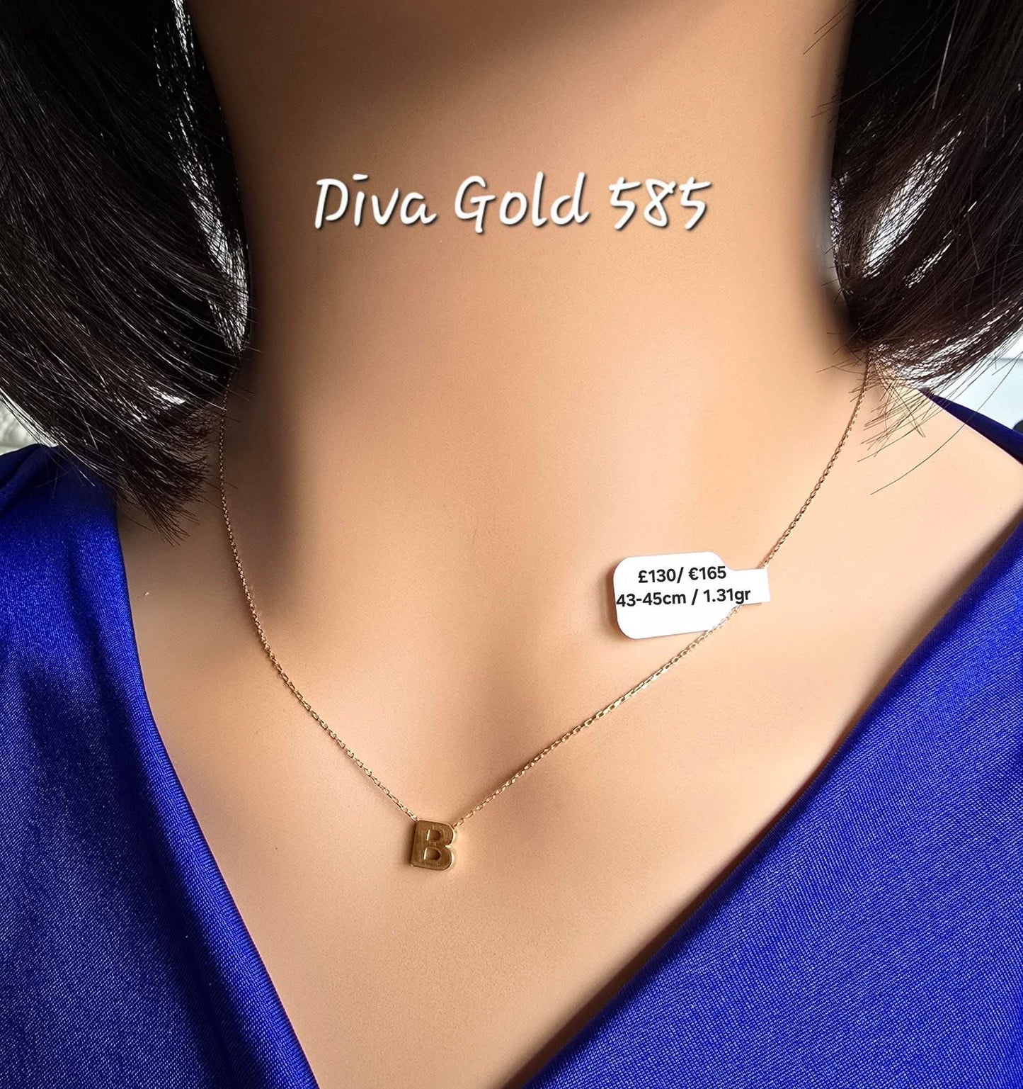 Gold chain with letter B pendant. 43-45cm