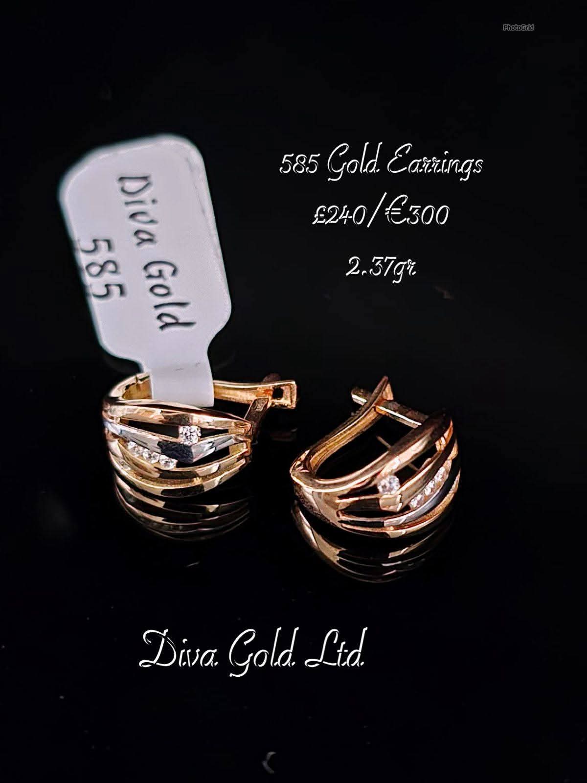 Gold 585 earrings with white zircon stones