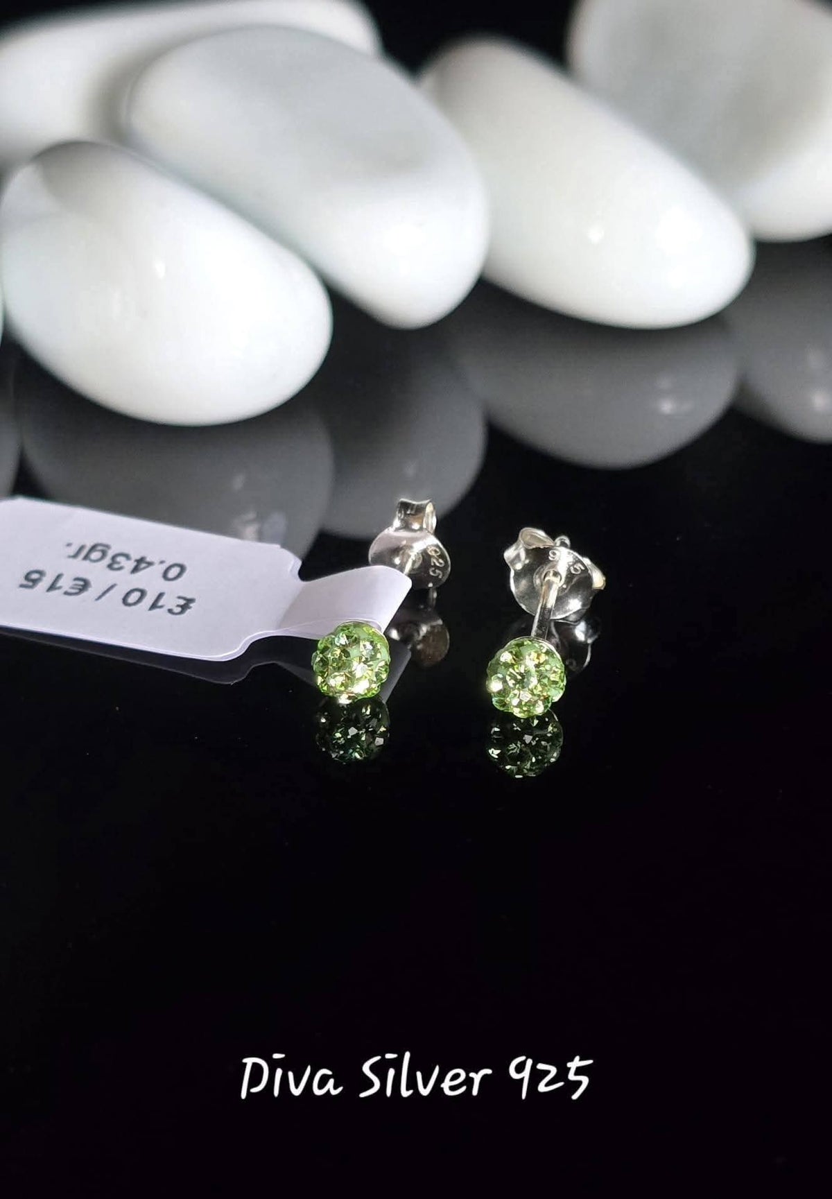 Sterling Silver Small Light Green Women Stud Earrings