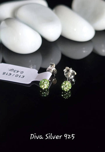 Sterling Silver Small Light Green Women Stud Earrings