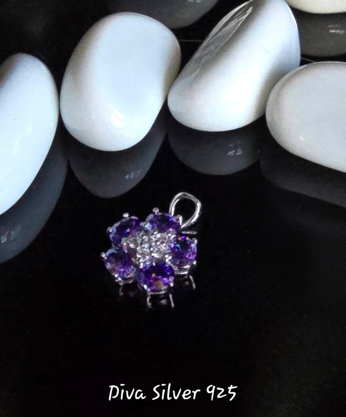 925 Sterling Purple Flower Pendant